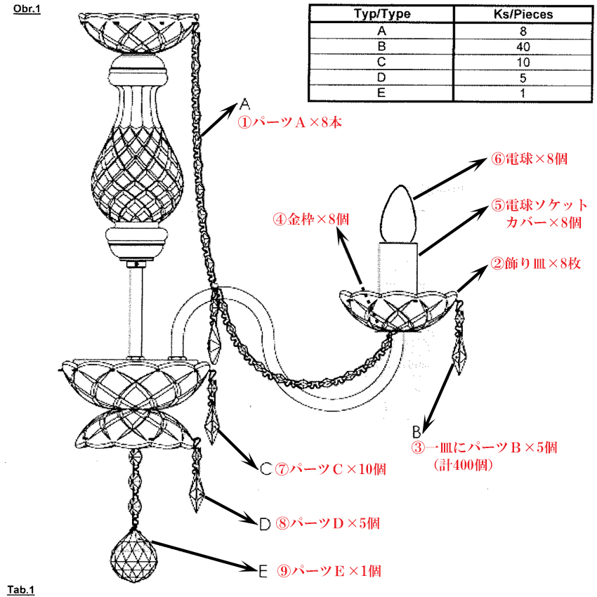 チェコ製 ADELA クリスタル8灯 真鍮シャンデリア ロココ調 チェコ製 ADELA クリスタル8灯 真鍮シャンデリア ロココ調