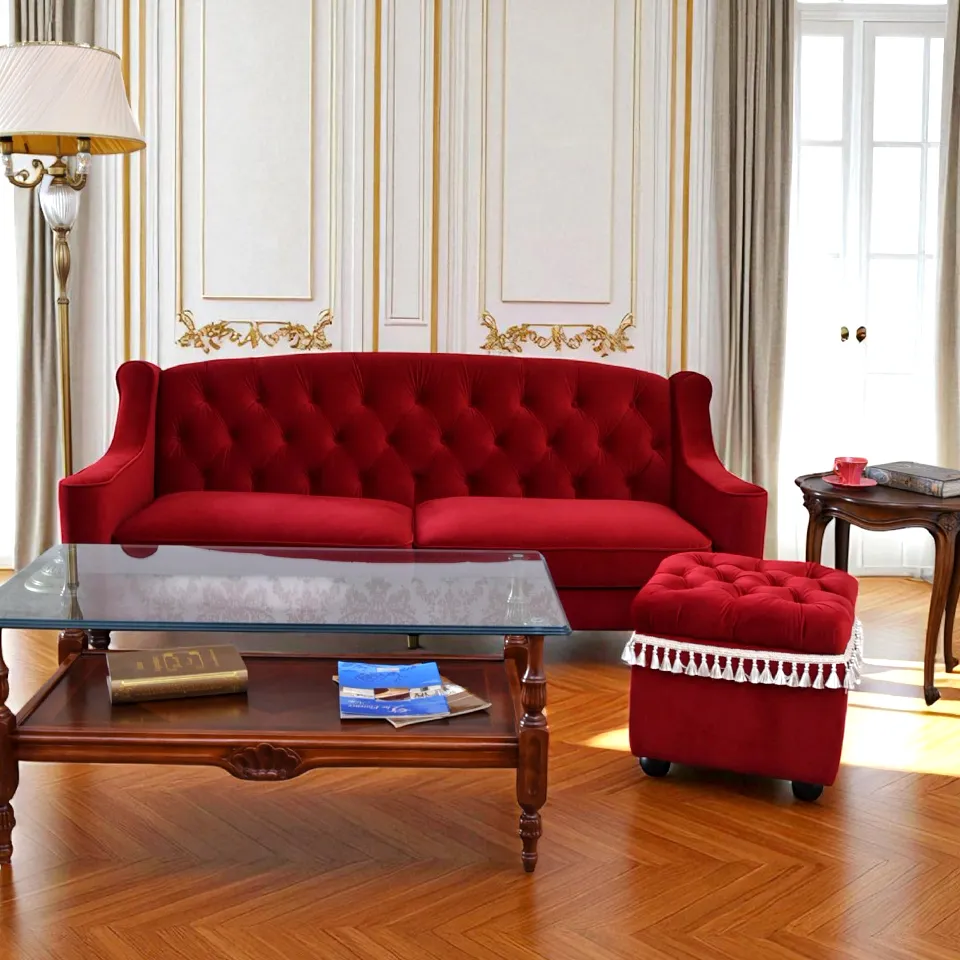 アンティーク調 クラシック ベルベット タッセル付 収納スツール 画像3