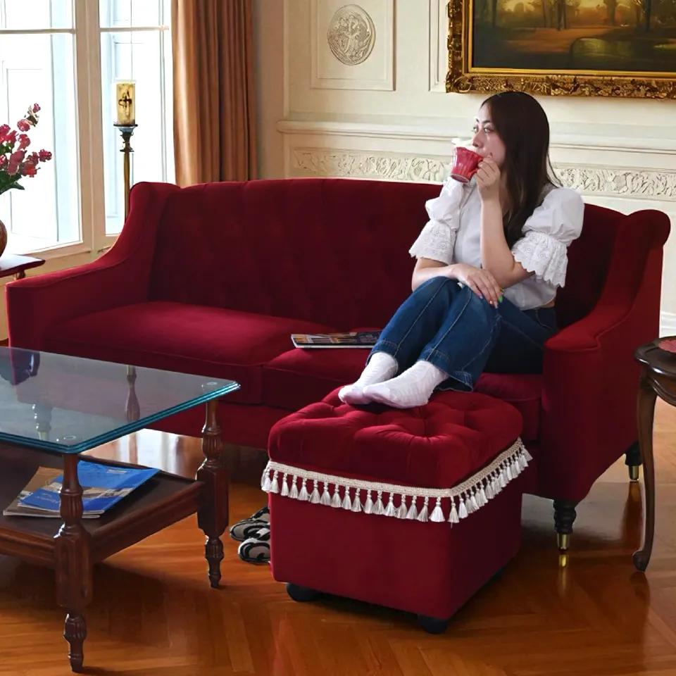 値下げしました！ 上品な　ロココ調　タッセルスツール　ファブリック ロココ調 収納付き スツール タッセル付き ピンク 幅46cm 姫系