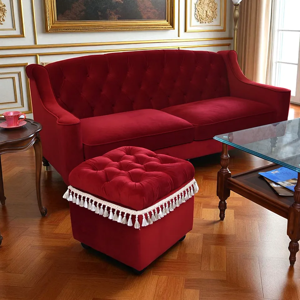 アンティーク調 クラシック ベルベット タッセル付 収納スツール 画像13