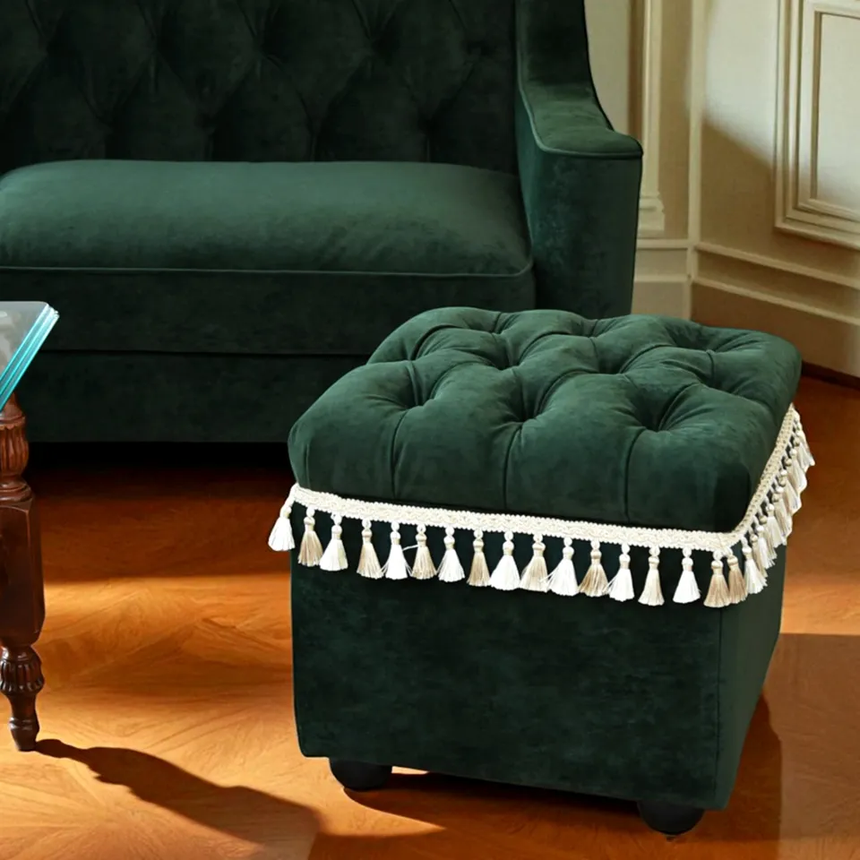 ロワイヤル ヴェール タッセル付 収納スツール ベルベット