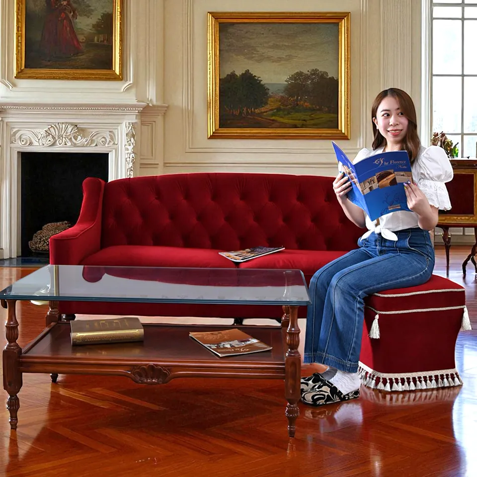 ロワイヤル ルージュ タッセル付 スツール ベルベット レッド