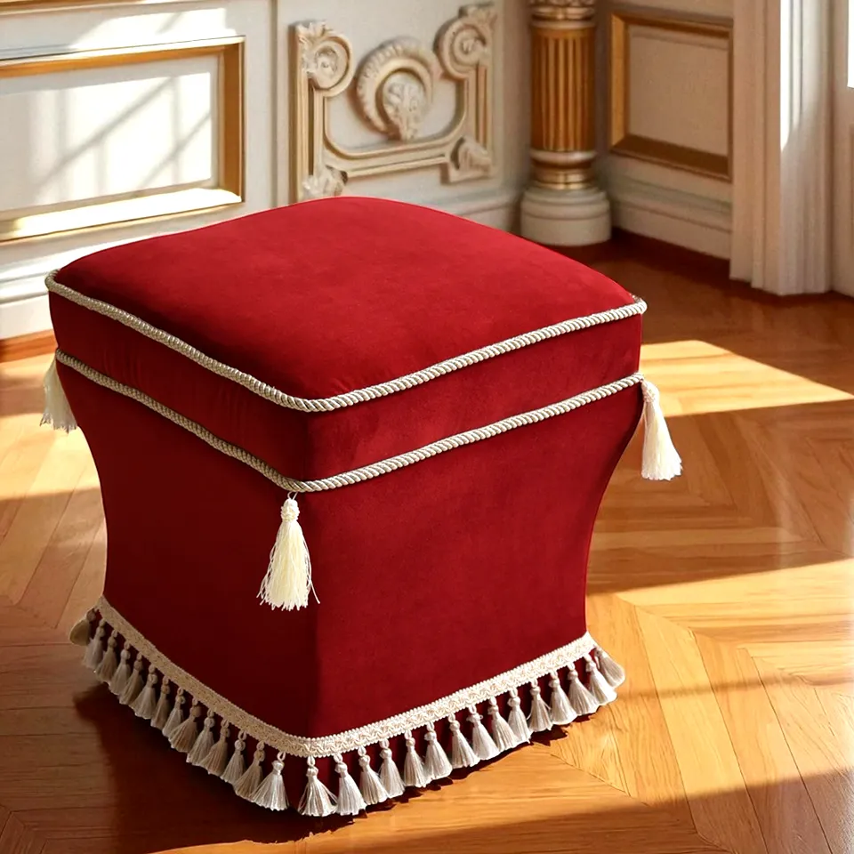 アンティーク調 クラシック ベルベット タッセル付 スツール 画像12