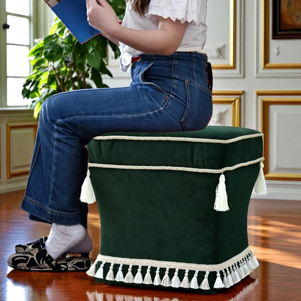 ロワイヤル ヴェール タッセル付 スツール ベルベット グリーン