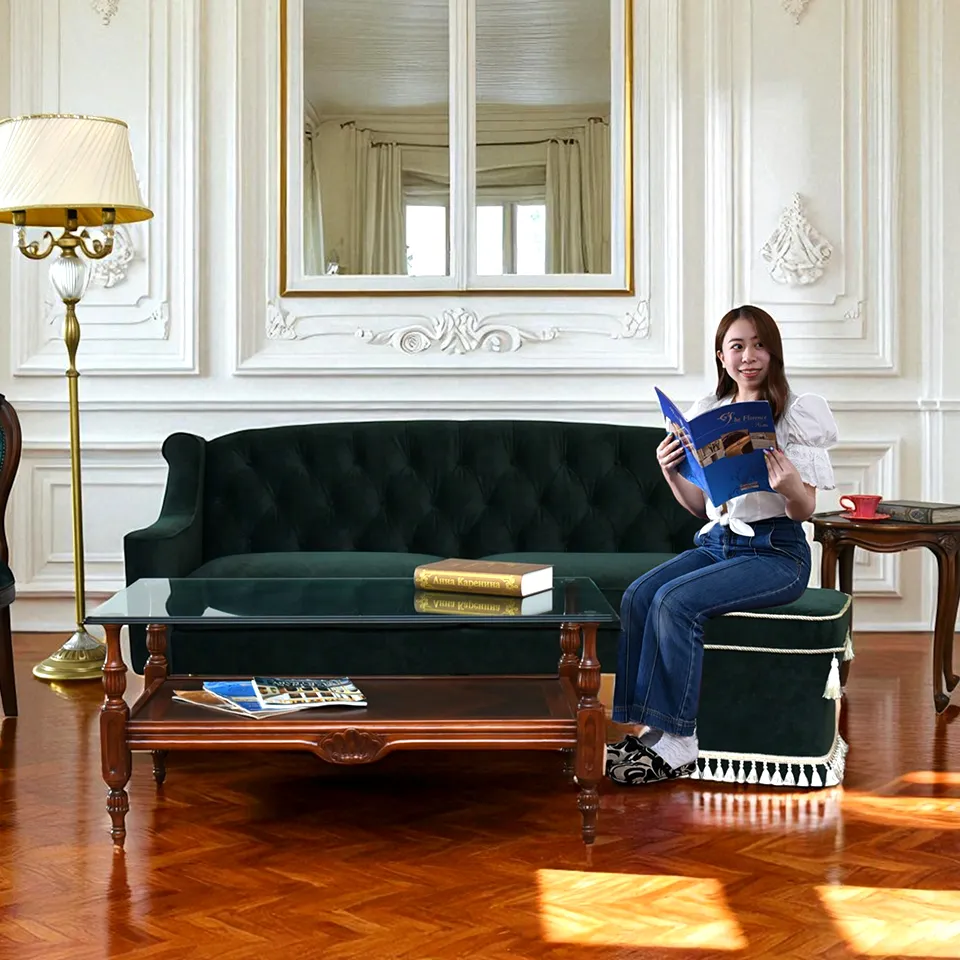 ロワイヤル ヴェール タッセル付 スツール ベルベット グリーン