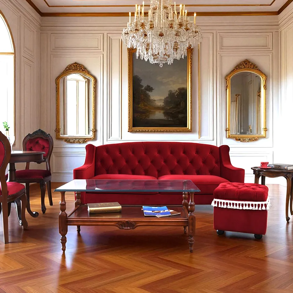 アンティーク調 ヨーロピアン 3人掛けソファ 3Pソファ ベルベット 画像3