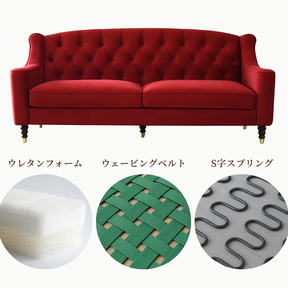 アンティーク調 ヨーロピアン 3人掛けソファ 3Pソファ ベルベット 画像15