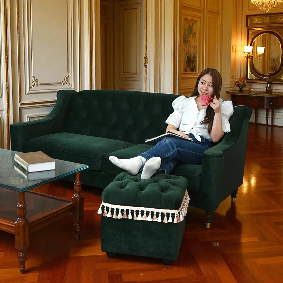 アンティーク調 ヨーロピアン 3人掛けソファ 3Pソファ ベルベット 画像10