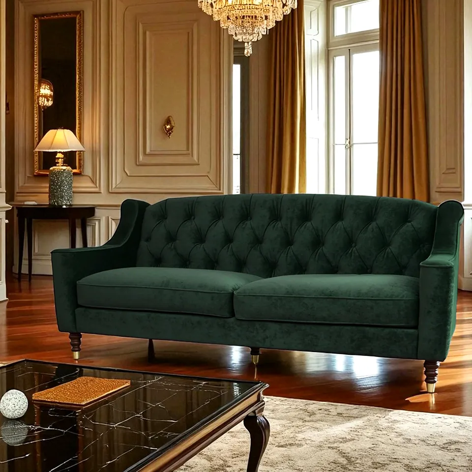 アンティーク調 ヨーロピアン 3人掛けソファ 3Pソファ ベルベット 画像19