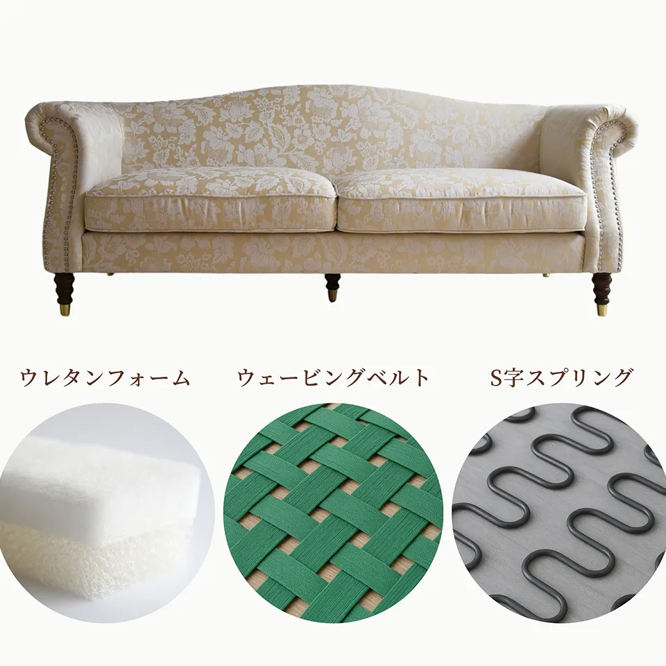 ヨーロピアン クラシック ロココ調 3人掛けソファ 3Pソファ 画像16