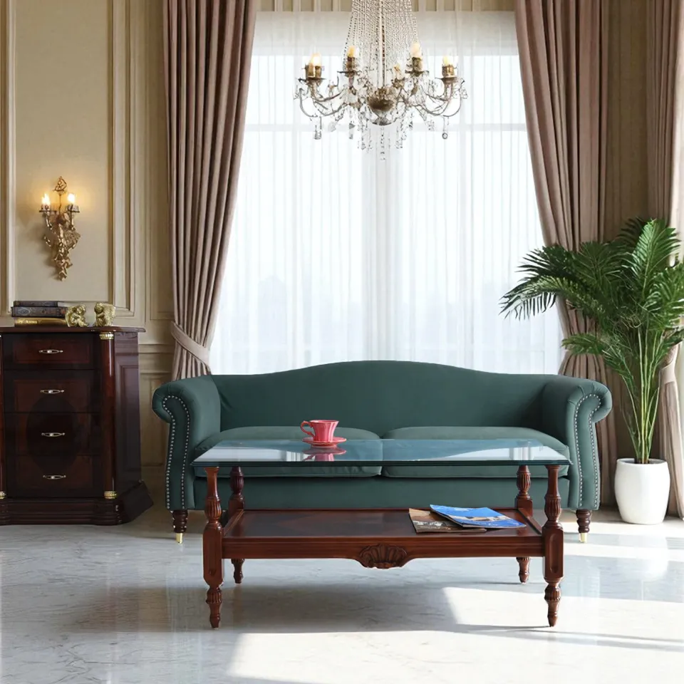 ヨーロピアン クラシック アンティーク調 3人掛けソファ 3Pソファ ベルベット 画像3