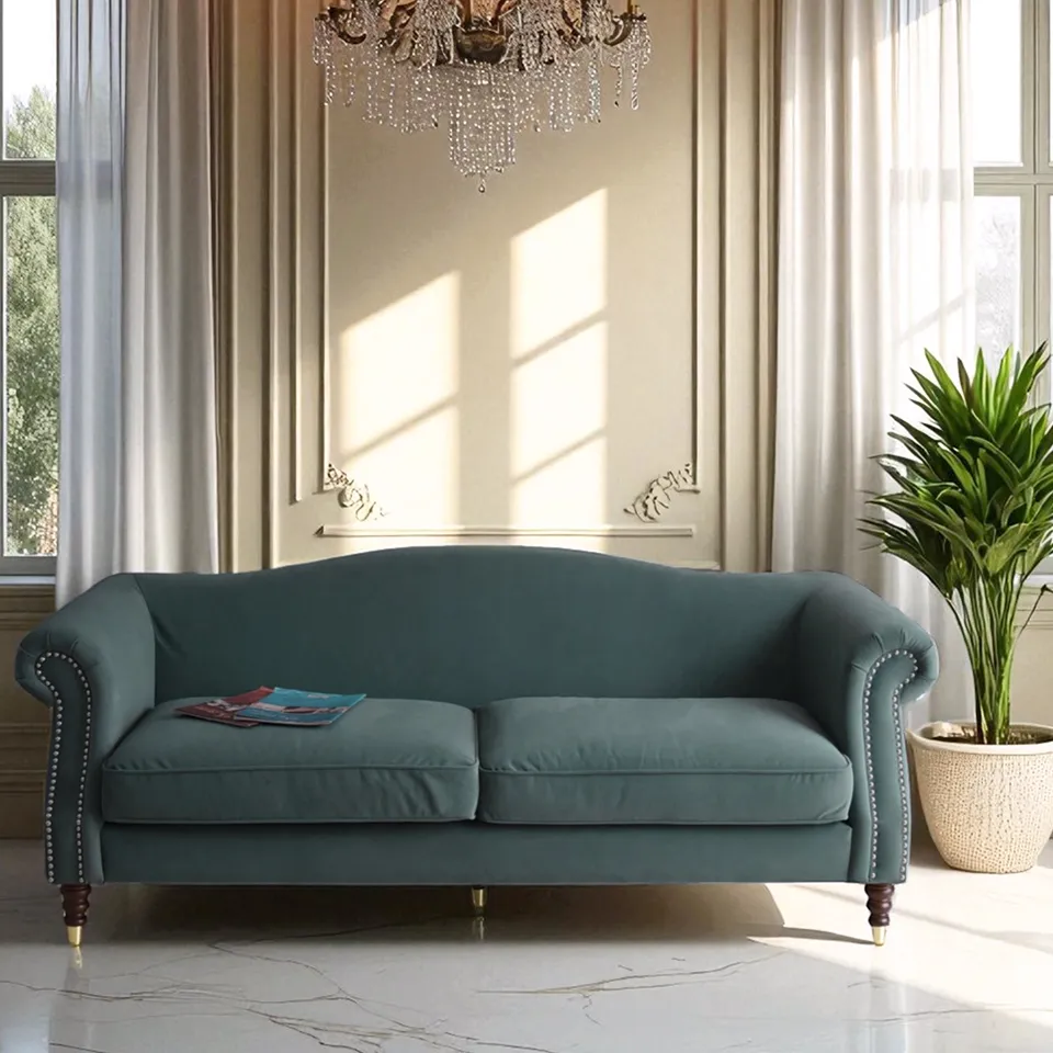 ヨーロピアン クラシック アンティーク調 3人掛けソファ 3Pソファ ベルベット 画像6