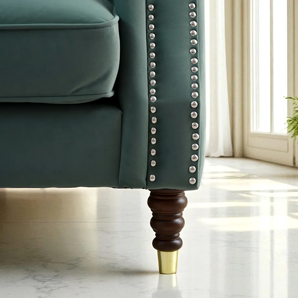 ヨーロピアン クラシック アンティーク調 3人掛けソファ 3Pソファ ベルベット 画像8