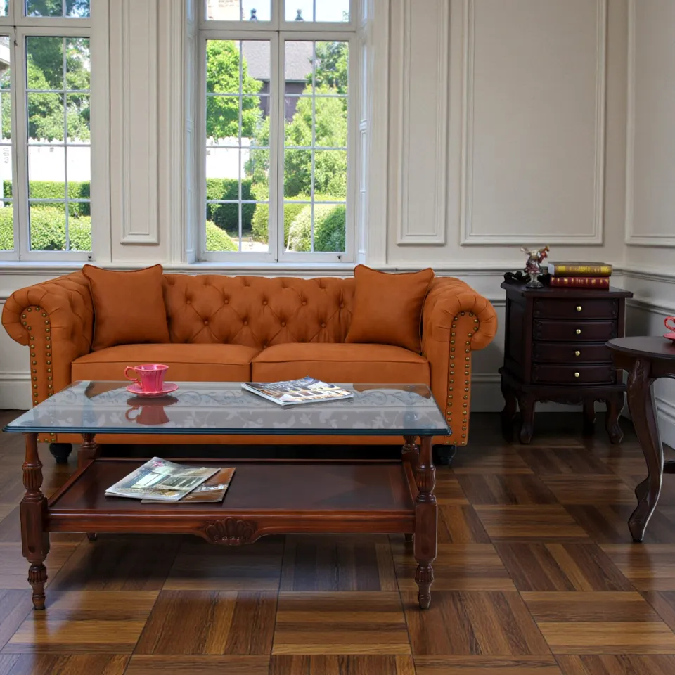 クラシック チェスターフィールド 3人掛けソファ 3P 撥水 キャメル 画像2