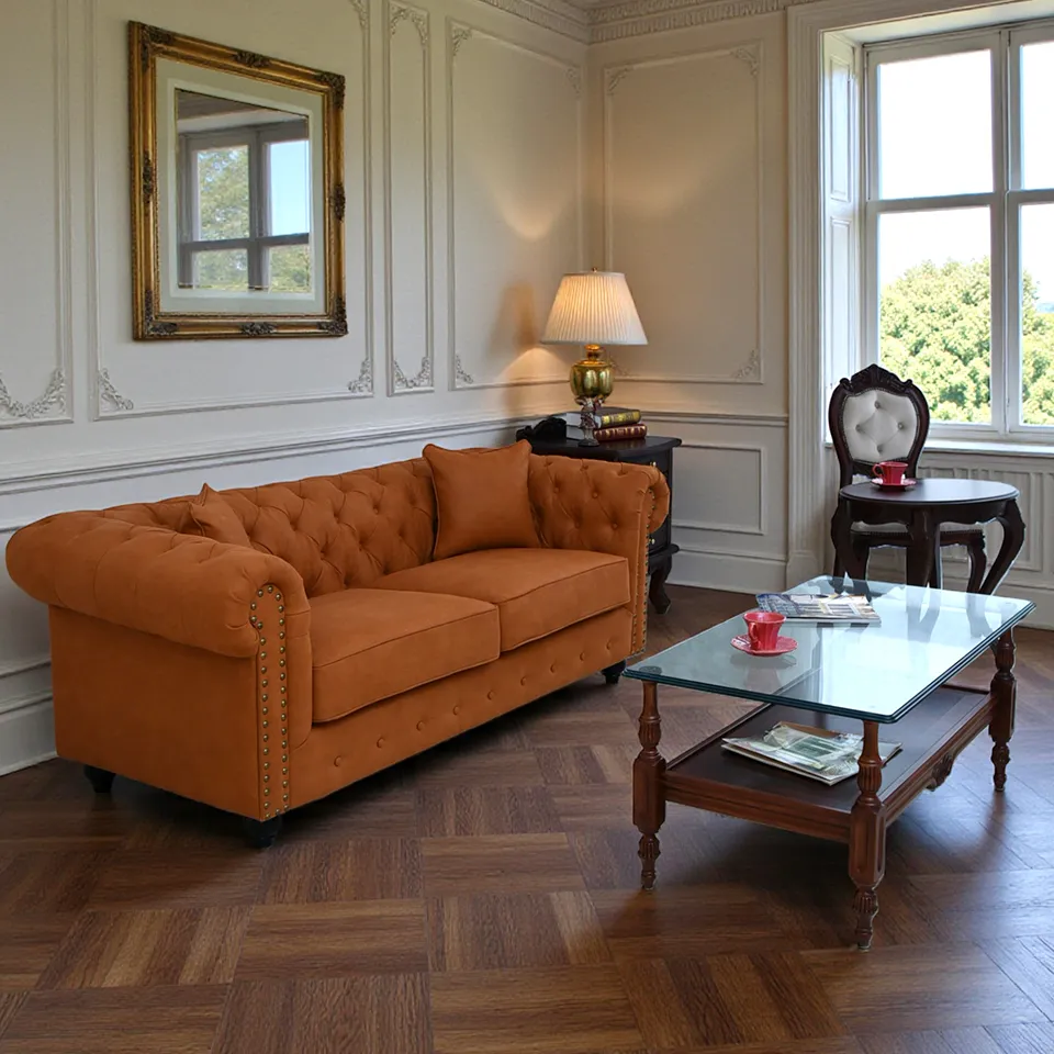 クラシック チェスターフィールド 3人掛けソファ 3P 撥水 キャメル 画像15