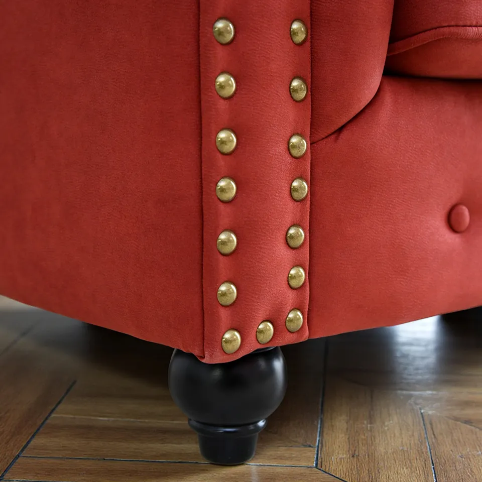 クラシック チェスターフィールド 3人掛けソファ 3P 撥水 レッド 画像9