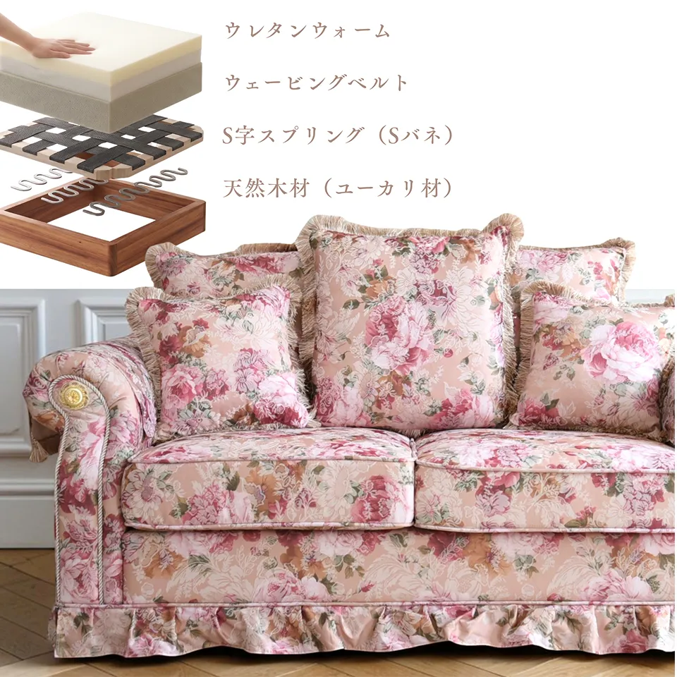 ロココ調 2人掛けソファ 花柄 画像8