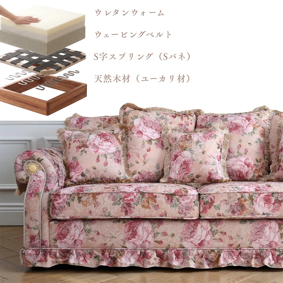 ロココ調 3人掛けソファ 花柄 画像8