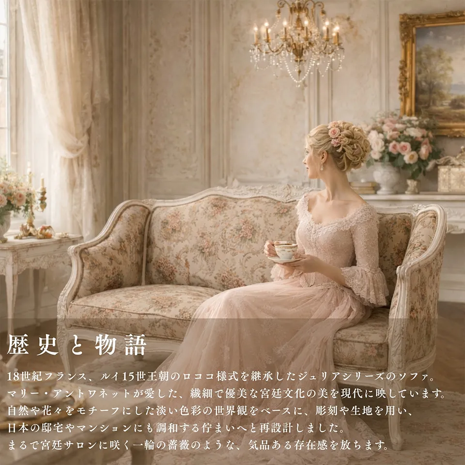 ロココ調 ジュリア 2人掛け ソファ ホワイト 画像13