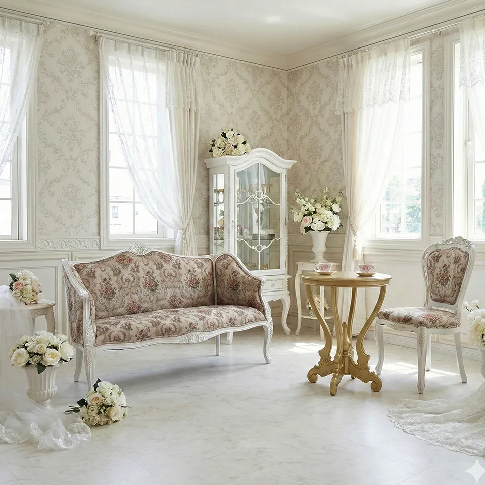 ロココ調 ジュリア 2人掛け ソファ ホワイト 画像14