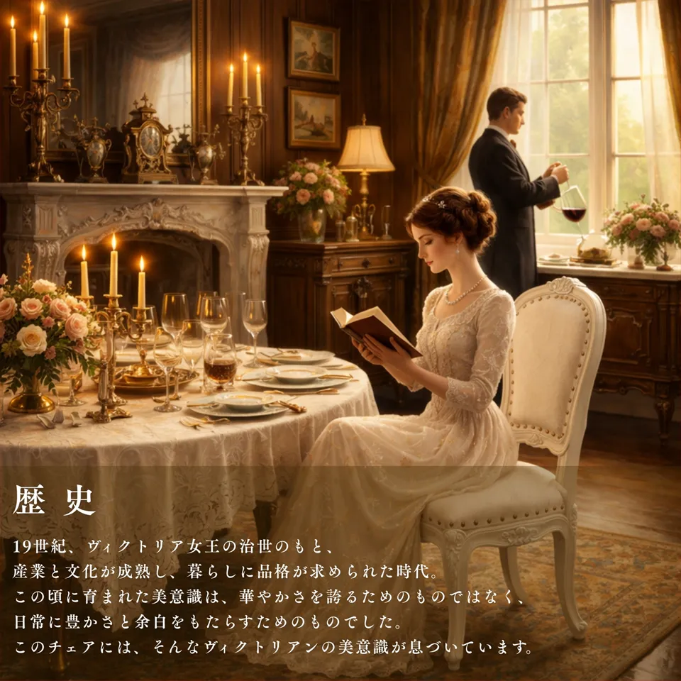 ロココ調 アンリヴェルデ ダイニングチェア アイボリー 猫脚 画像13