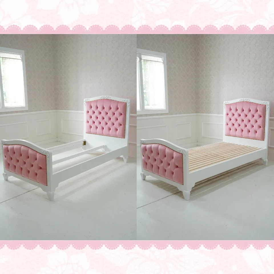 姫系シングルベッド ピンク 白家具 ロココ調 画像10