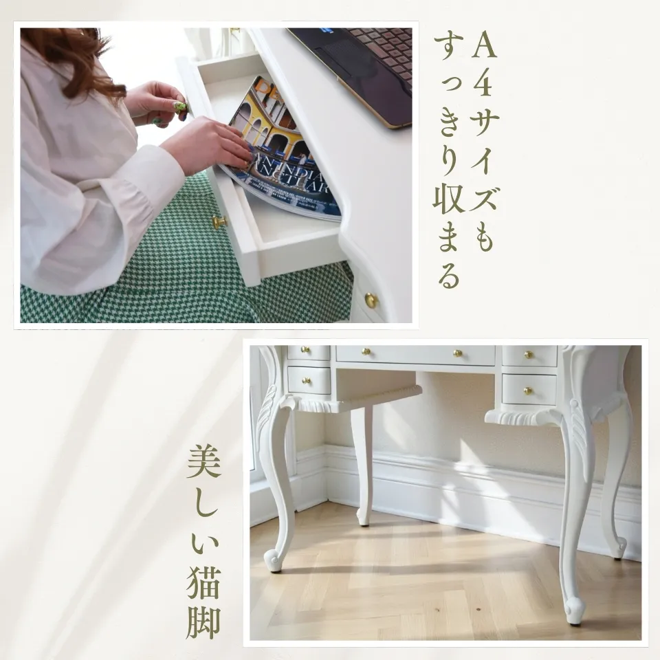 ロココ調 デスク ホワイト 机 画像10
