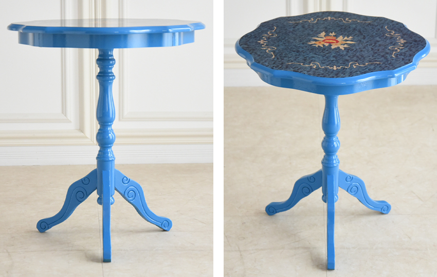 イタリア製 象嵌 カフェテーブル 丸 円 ブルー 幅51.5cm【送料 イタリア製 象嵌 カフェテーブル 丸 円 ブルー 幅51.5cm【送料