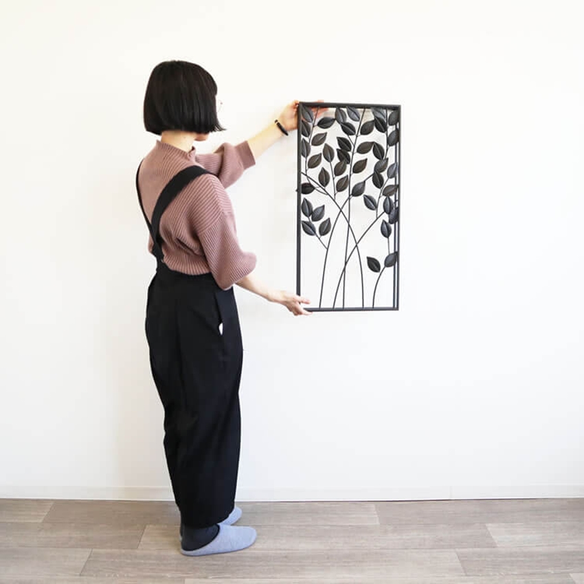 アイアン ウォールアートパネル ブラックリーフ 壁飾り 壁掛け