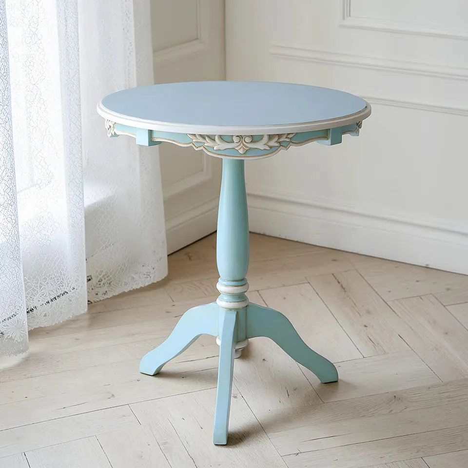 ブルーグリーンのラウンドカフェテーブル 直径65cm 画像3