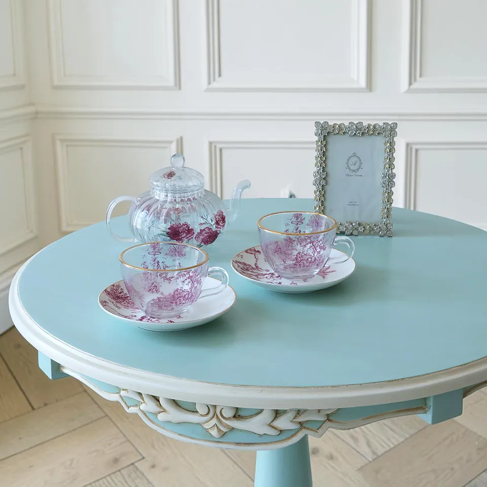 ブルーグリーンのラウンドカフェテーブル 直径65cm 画像16