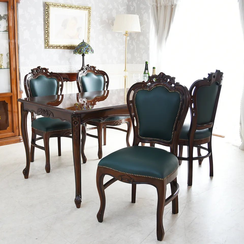 マリナカッシーリ 長方形 ダイニングセット5P 4人掛け 合皮グリーン 幅165cm 画像8