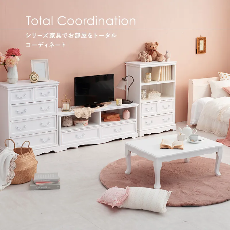 姫系 4段チェスト アンティーク調 ハンドル ホワイト 幅60cm 画像3