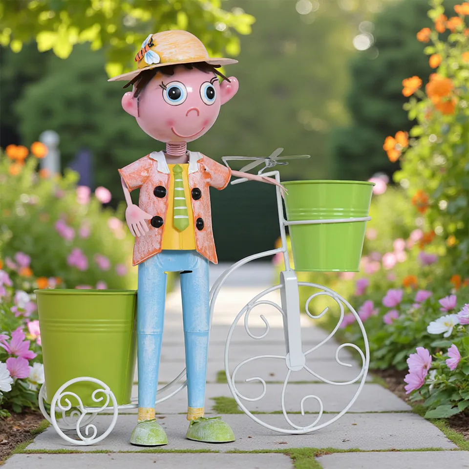 ヨーロピアン ガーデニング オブジェ 自転車の少年 画像3
