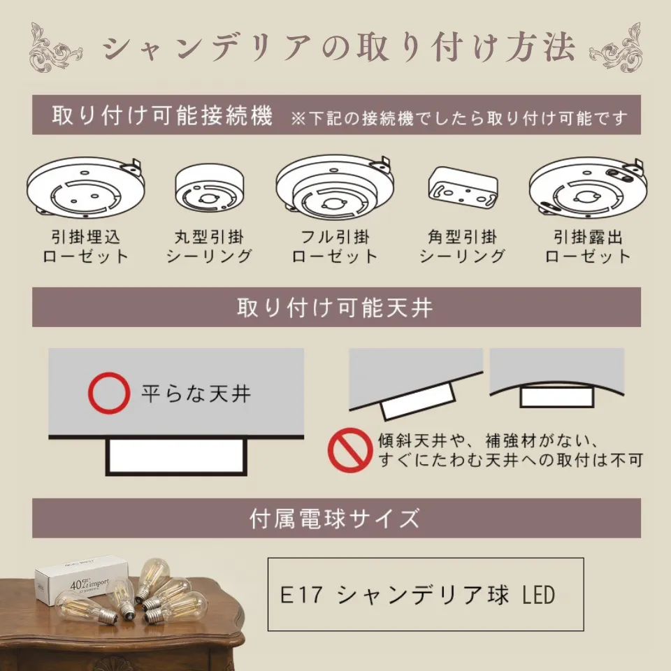 ロココ調 シャンデリア 5灯 ホワイト 画像15