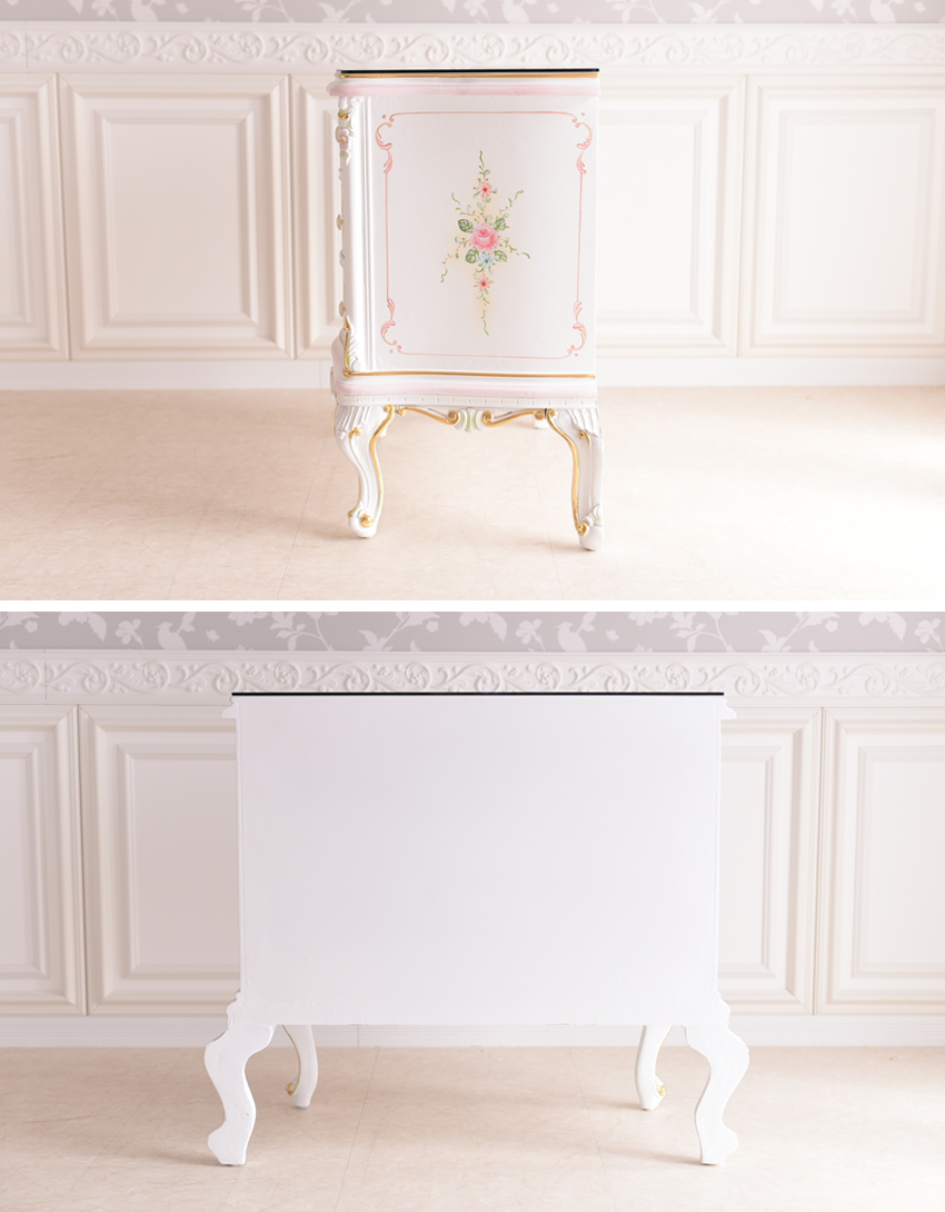 ROCOCO アントワネット 3段チェスト 幅89.5cm ガラス付|ロココ調家具