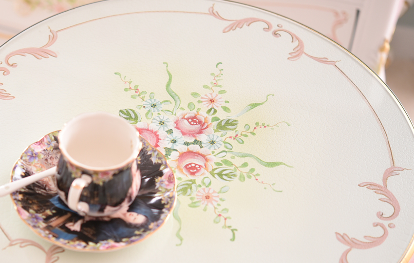 ROCOCO アントワネット カフェテーブル 幅51cm ガラス付【送料 ROCOCO アントワネット カフェテーブル 幅51cm ガラス付【送料