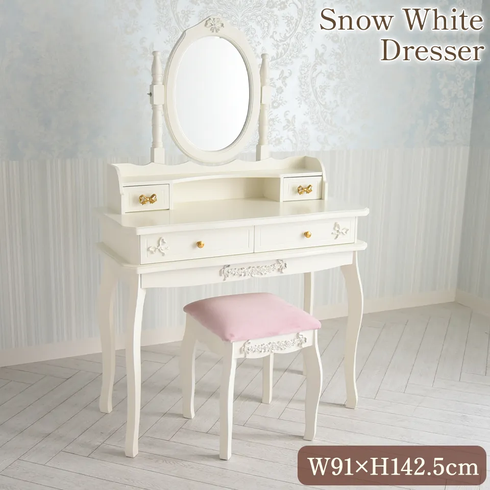 姫系ロココ調 ベッドルーム3点セット 白家具 スノーホワイト 画像8