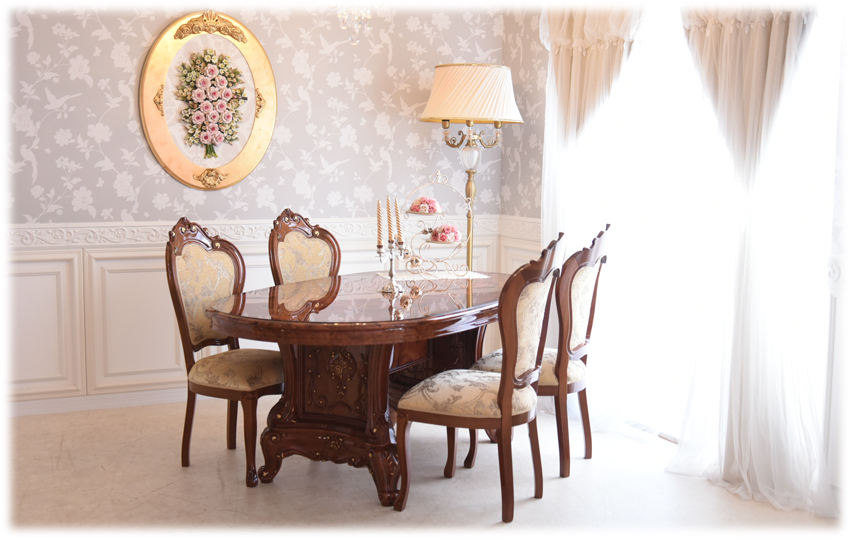 VERSAILLES 180 OVダイニング5点セット アンティークエレガント WALNUT 