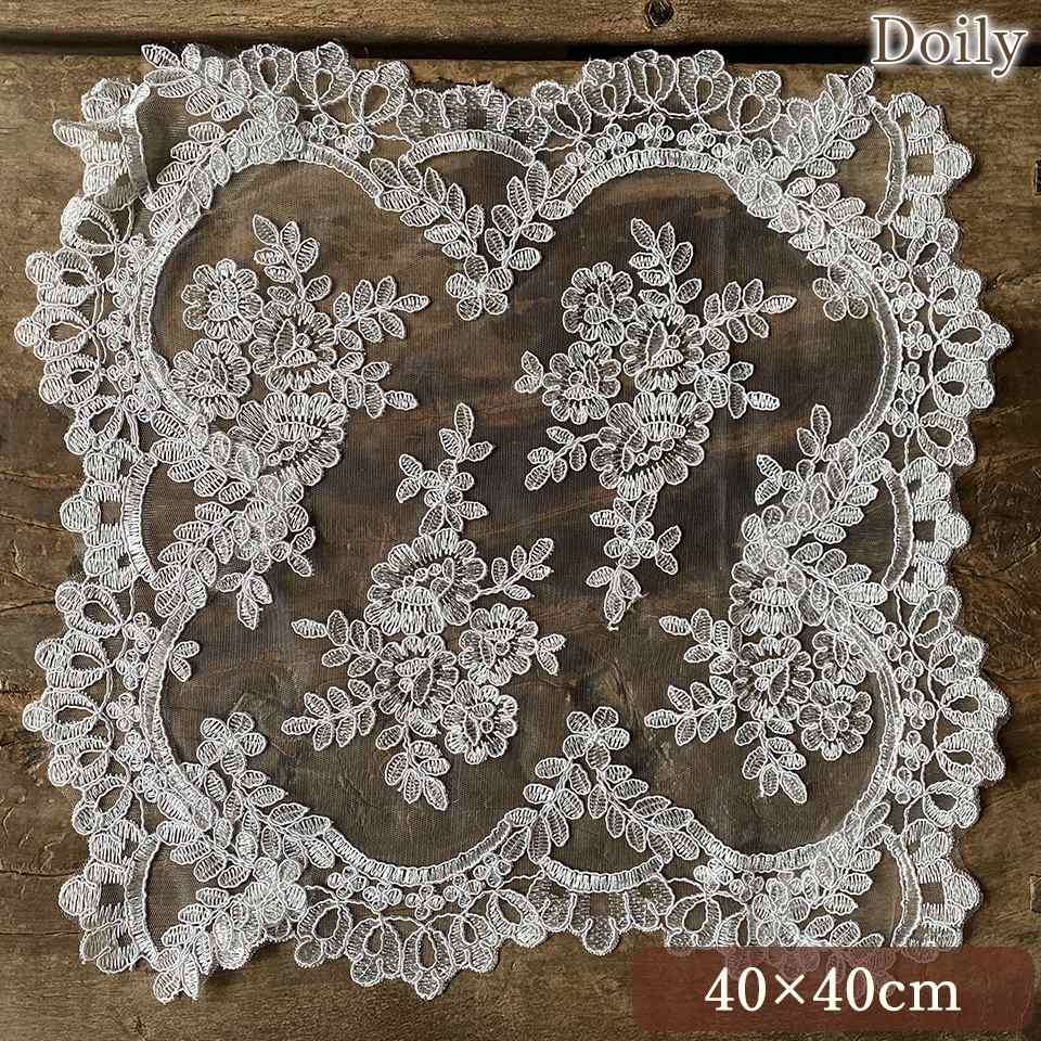 ドイリー 正方形 花瓶敷 ファブリック レース 刺繍 インテリア雑貨 画像1サムネイル