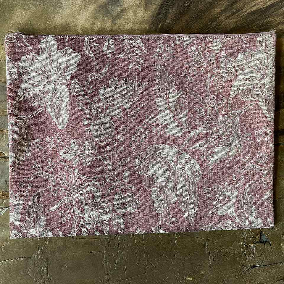 フラットポーチ ジャガード スモーキーピンク 花柄 化粧ポーチ 布製 ファッション雑貨 画像4