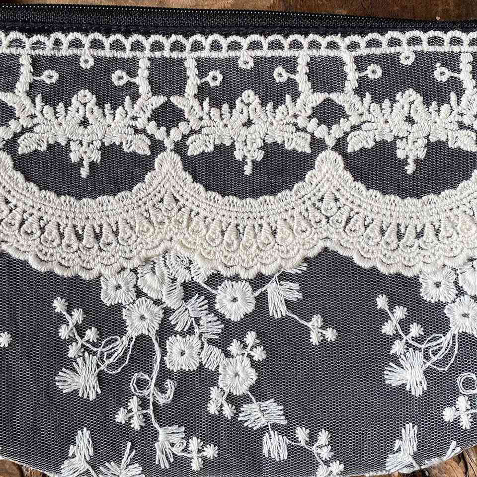 ポーチ 化粧ポーチ ファブリック レース 刺繍 ファッション雑貨 画像2