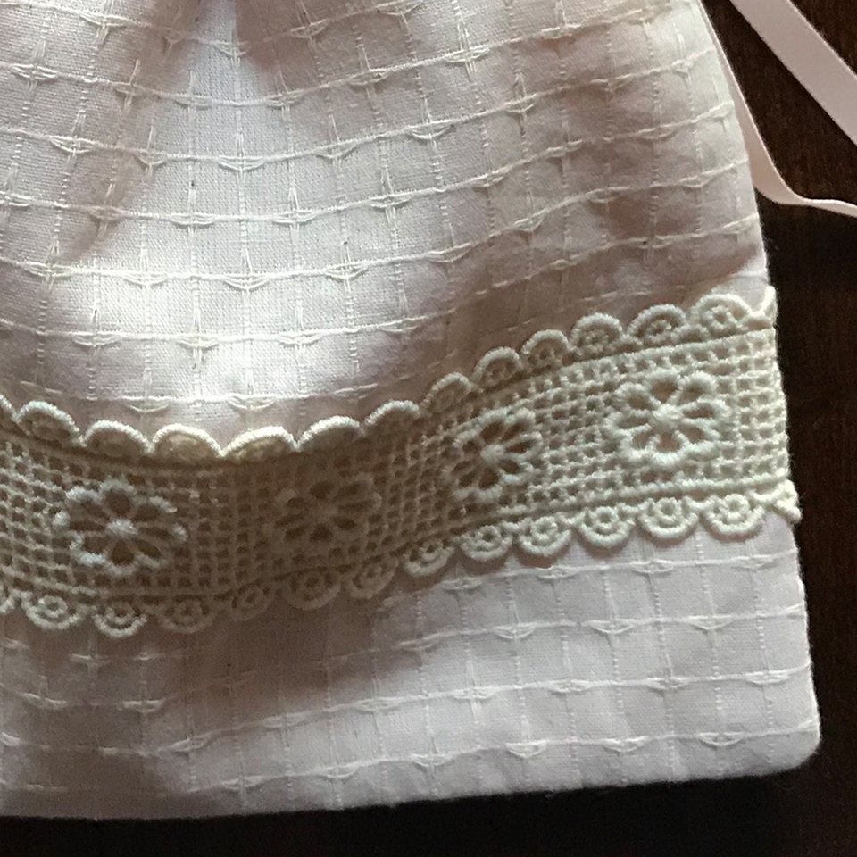 サックポーチ ポーチ 巾着 ピンク ファブリック レース 刺繍 ファッション雑貨 画像3