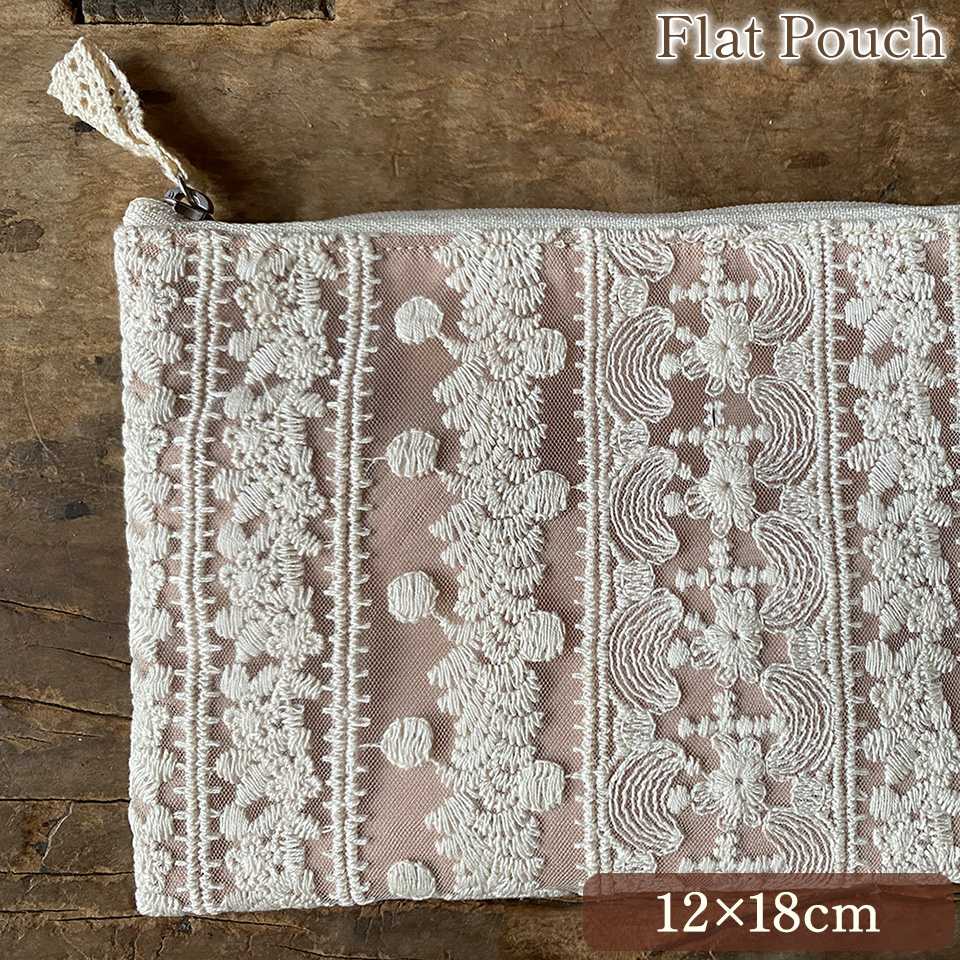 フラットポーチ ポーチ 化粧ポーチ 旅行用 レース 画像1サムネイル