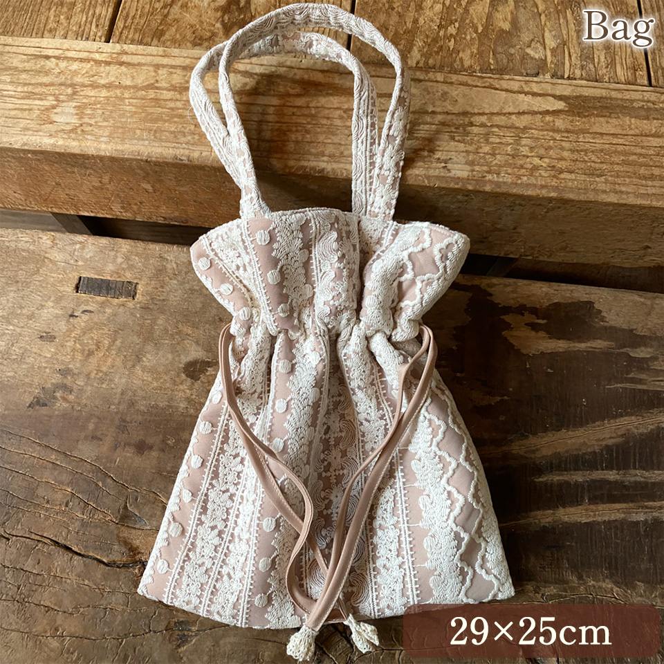 巾着バッグ バッグ 鞄 トートバッグ サブバッグ レース 画像1サムネイル