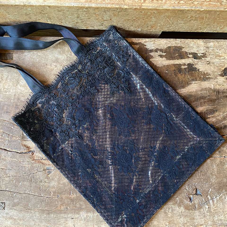 バッグ ブラック ビニール レース サブバッグ ファブリック 刺繍 ファッション雑貨 画像4