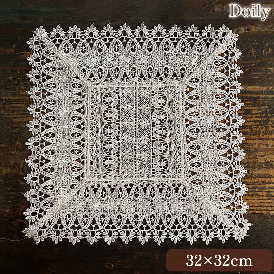 ドイリー 正方形 敷物 花瓶敷 テーブルリネン ギュピールレース 画像1サムネイル