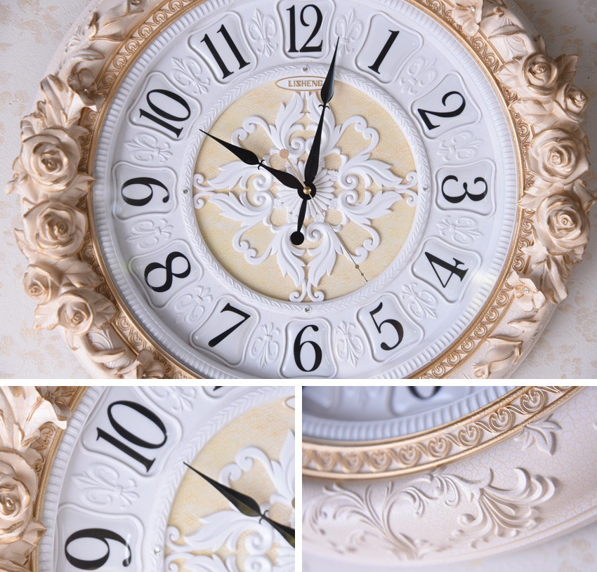 姫家具 壁時計装飾 ローズ 無音時計 ロココ クラシック スムース